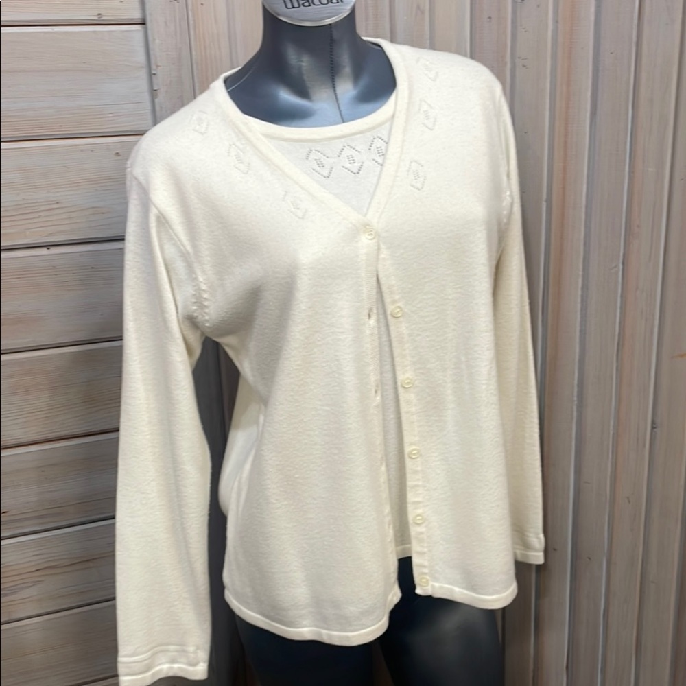Sag Harbor Cream Cardigan Lightweight Knit